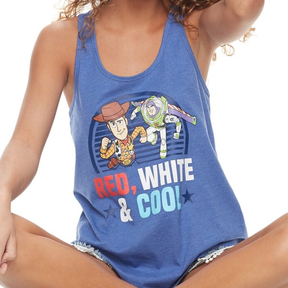 New! Pixar Toy Story Red, White & Cool Tank Top T-Shirt Woody & Buzz Lightyear
